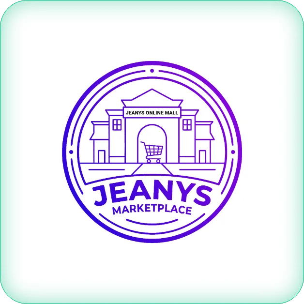 Jeanys Marketplace circular purple logo with a store building line drawing and a shopping cart.