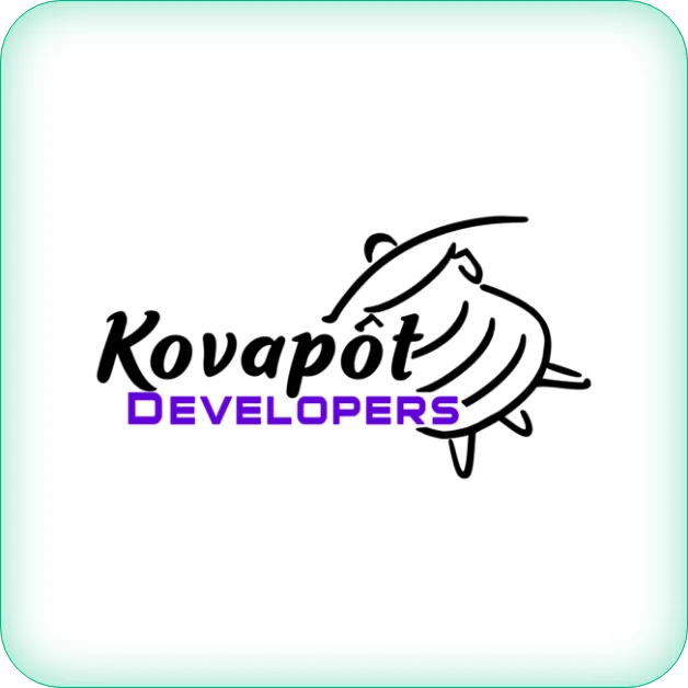 Kovapot Developers brand logo with a black line drawing of a traditional three-legged iron cooking pot.